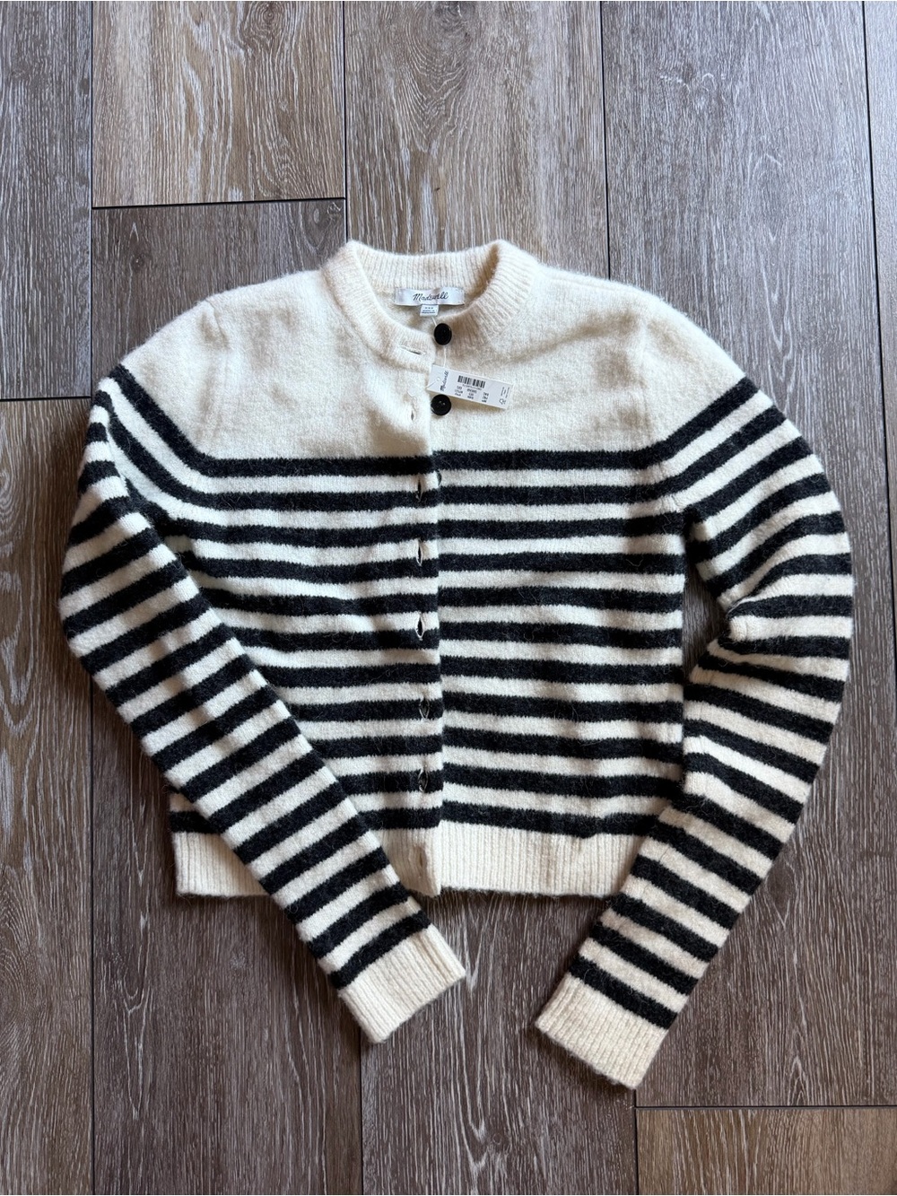 NWT Madewell Black and Cream Striped Button-Up Cardigan - Picture 2 of 4